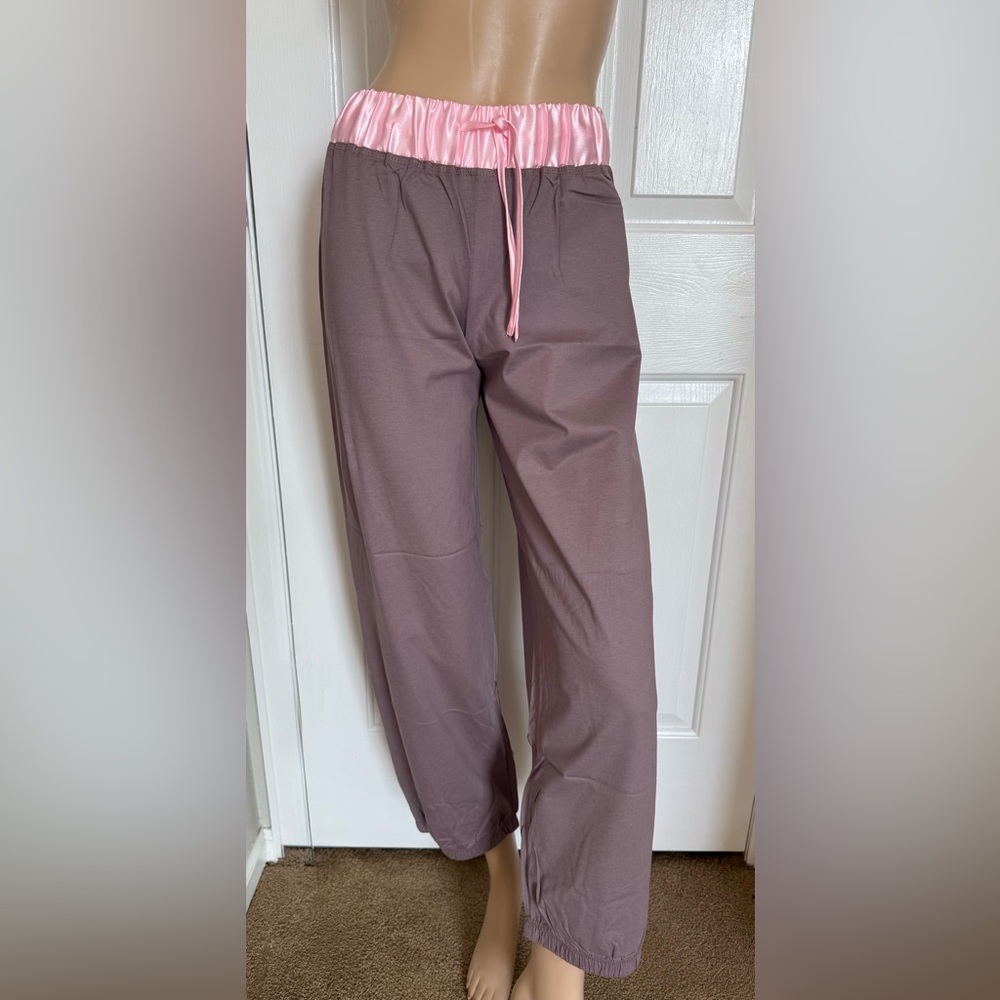 Vintage Cyberjammies Pants Size 8 Pink Satin Waist Trim Brown Cotton Lounge NEW